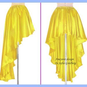 Ameynra design High Low Skirt, asymmetrical. Yellow satin. Size M